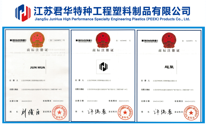 江蘇君華特塑品牌商標成功注冊并下發(fā)證書